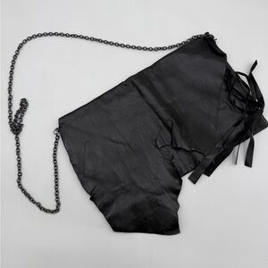 Black Leather Asymmetrical Purse with Chain Strap